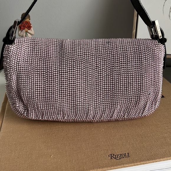 FENDI lavender beaded trimmed pony hair baguette bag - Picture 2 of 5